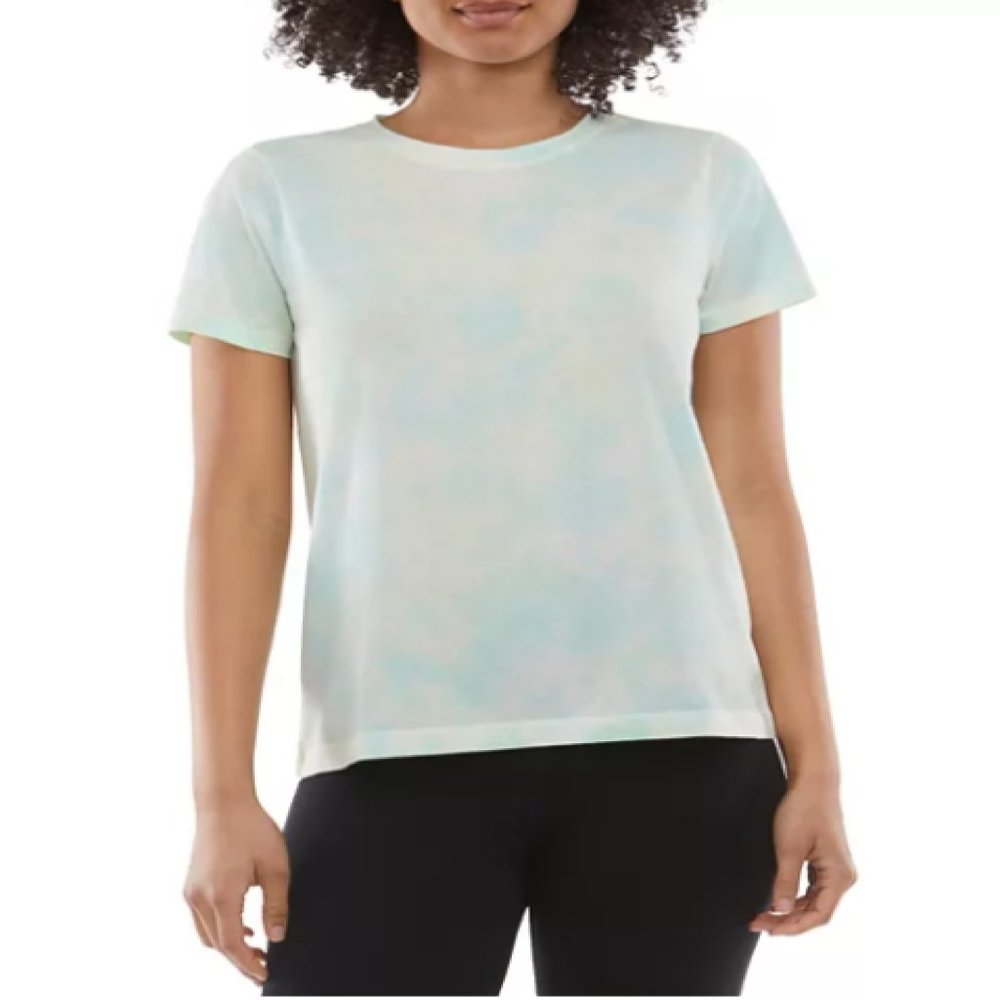 Danskin Women’s Short Sleeve Tie Dye Tee Crystal Turquoise Combo NWT NEW